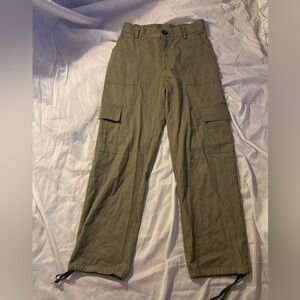 Lolocci Olive Cargo Pants with Drawstring Ankles